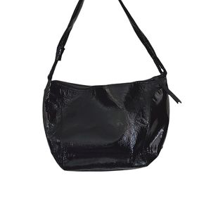 The Sak Black Vinyl Shiny Statement Shoulder Bag